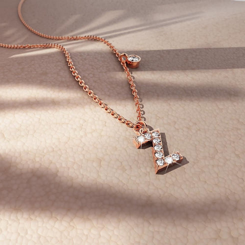 Solid 925 Sterling Silver Initial Crystal Personalised Alphabet Letter Necklace Rose Gold Filled